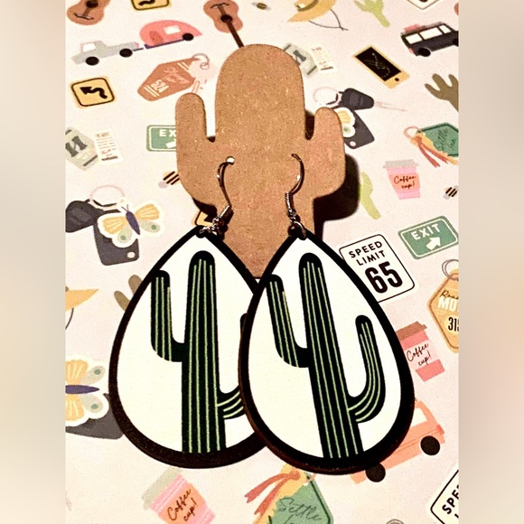 Saguaro Wood Dangle Earrings - Picture 1 of 3